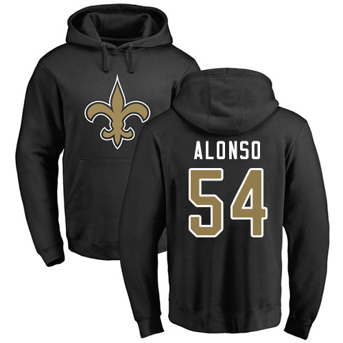 Men New Orleans Saints Black Kiko Alonso Name and Number Logo NFL Football #54 Pullover Hoodie Sweatshirts